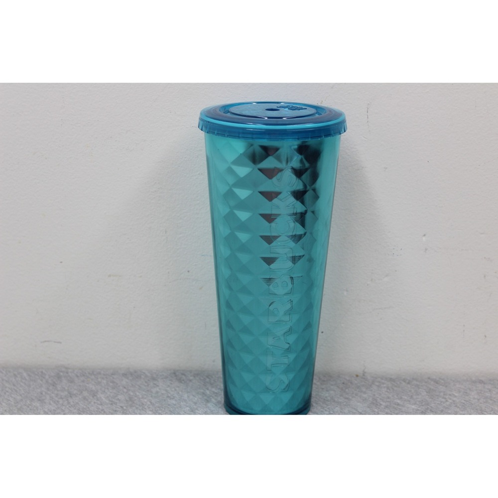 Starbucks Tumbler 24oz Teal Blue Cold Cup Diamond Geometric Textured